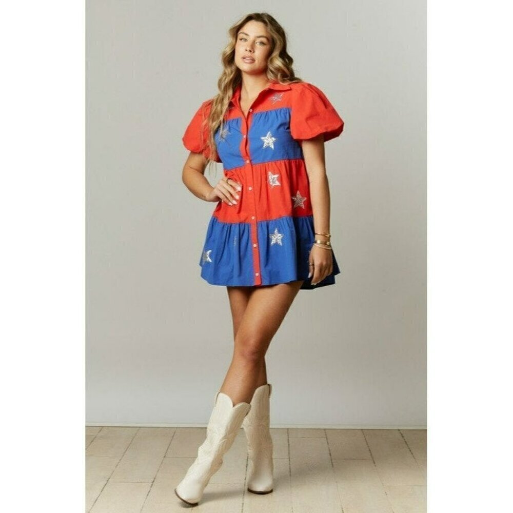 Star Spangled Sparkle Poplin Tiered Dress - Picture 8 of 8